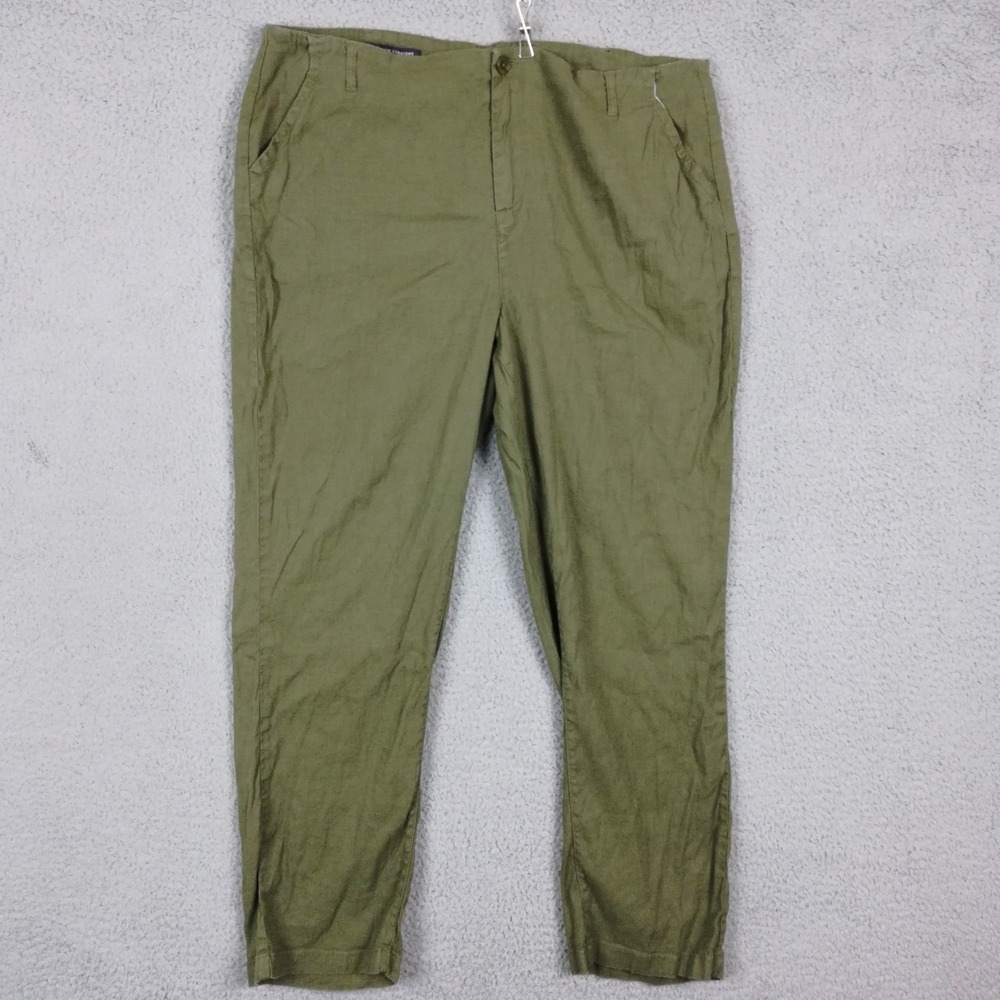 NYDJ Womens Pants Marilyn Straight Leg Linen‎ Blend Green Plus Petite 18P